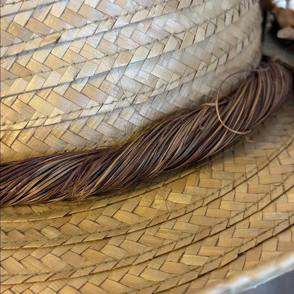 Made in Philippines Straw Wide Brim Hat With Rustic Floral Detail Cottagecore OS